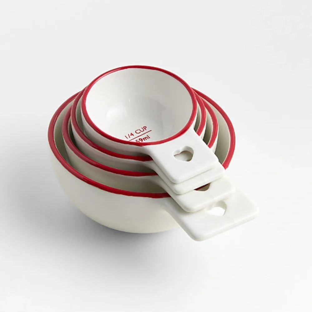New! EXCLUSIVE Crate&Barrel Red Rim Ceramic Measuring Cups LIMITED EDITION